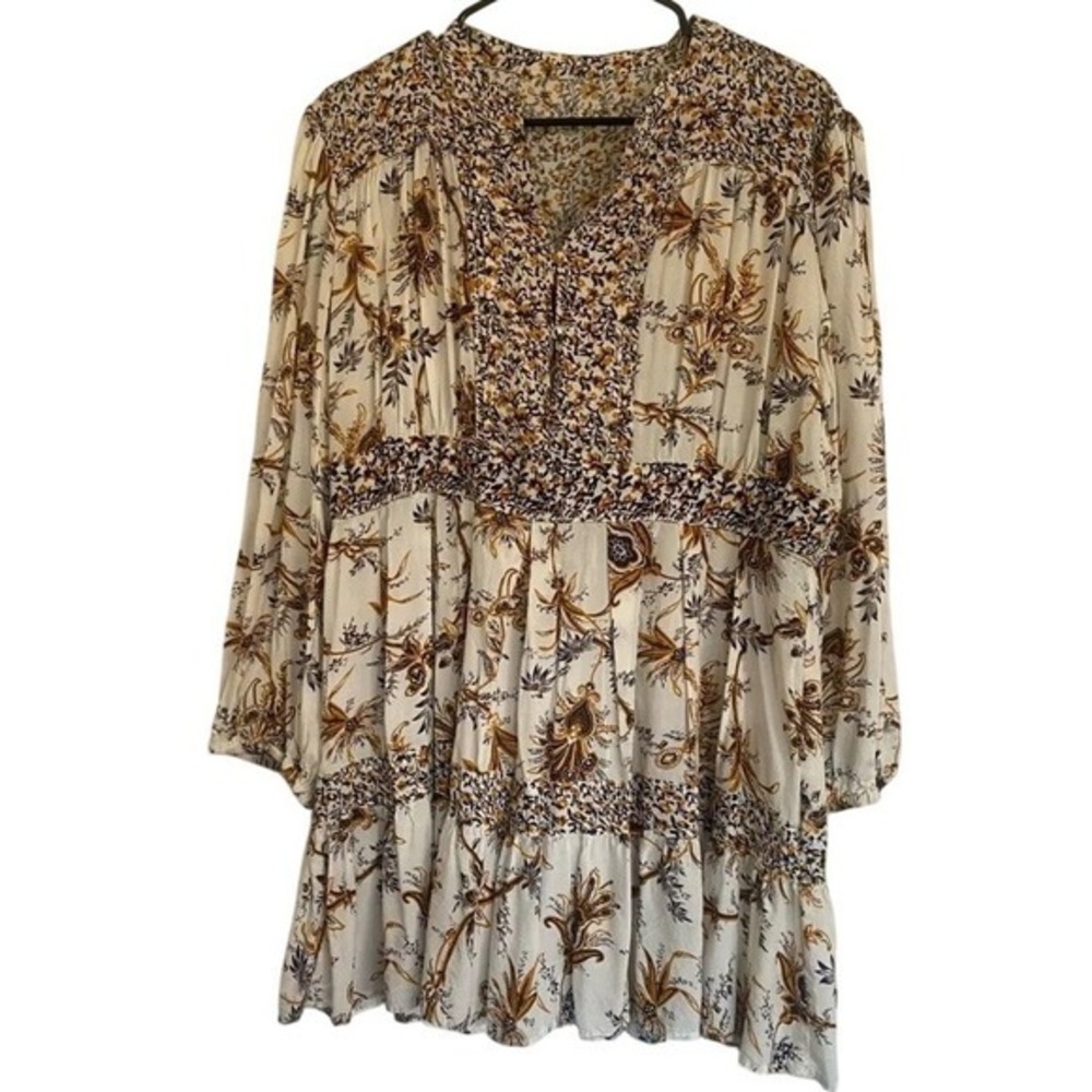 VINTAGE HAVANA Women’s Floral Print Peasant Dress Long Sleeve Bohemian Sz XL